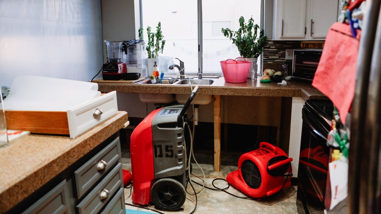 Repairs to a kitchen after a plumbing leak