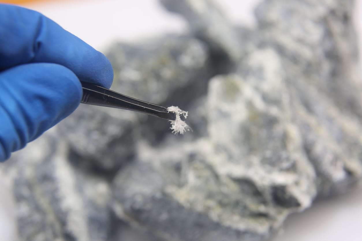chrysotile asbestos fiber close up.