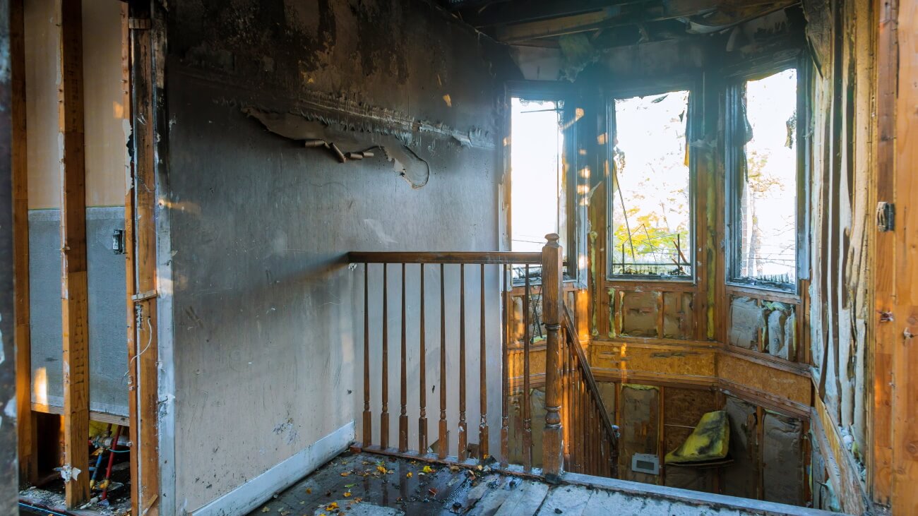 Fire damaged house interior