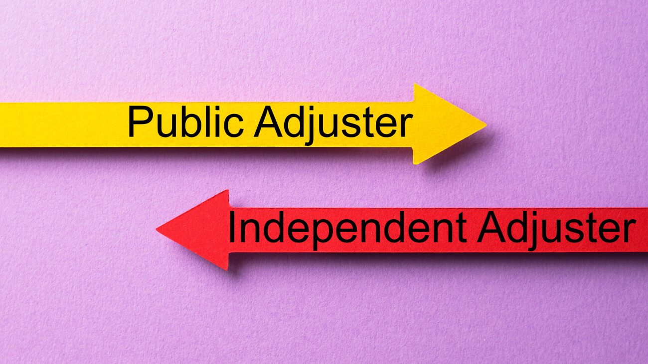 Two arrows with the words public adjuster and independent adjuster respectively