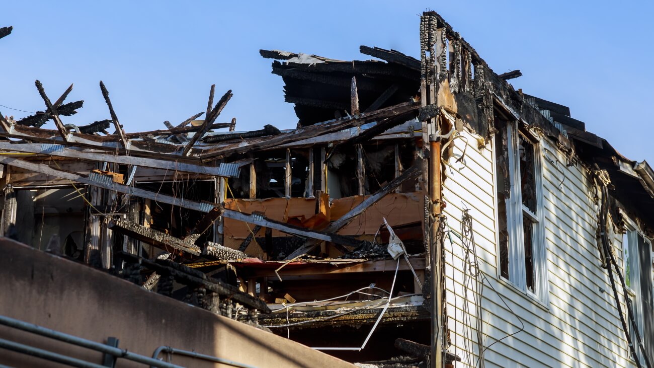 A house that sustained extensive fire damage