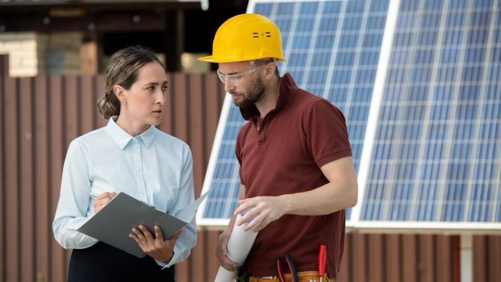 Woman talking to a contractor