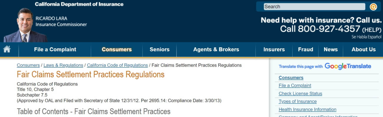Fair claims settlement practices regulations