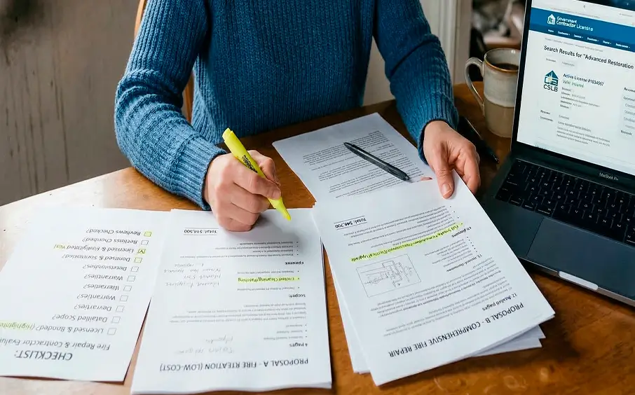 reviewing insurance claim details on documents